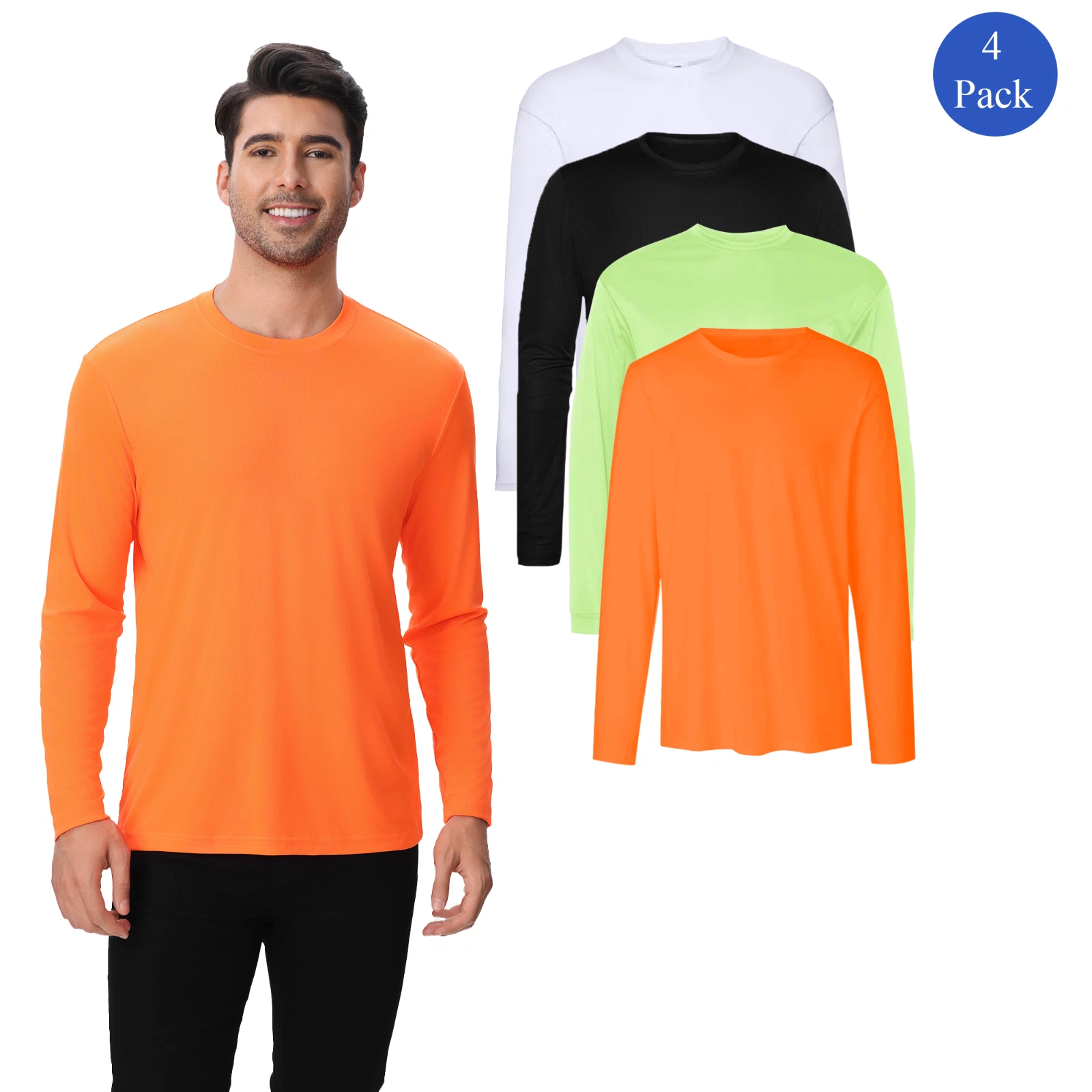 Zfeel Mens Long Sleeve Dry Fit Performance Shirt Bulk Assorted Colors Tee 4 Pack