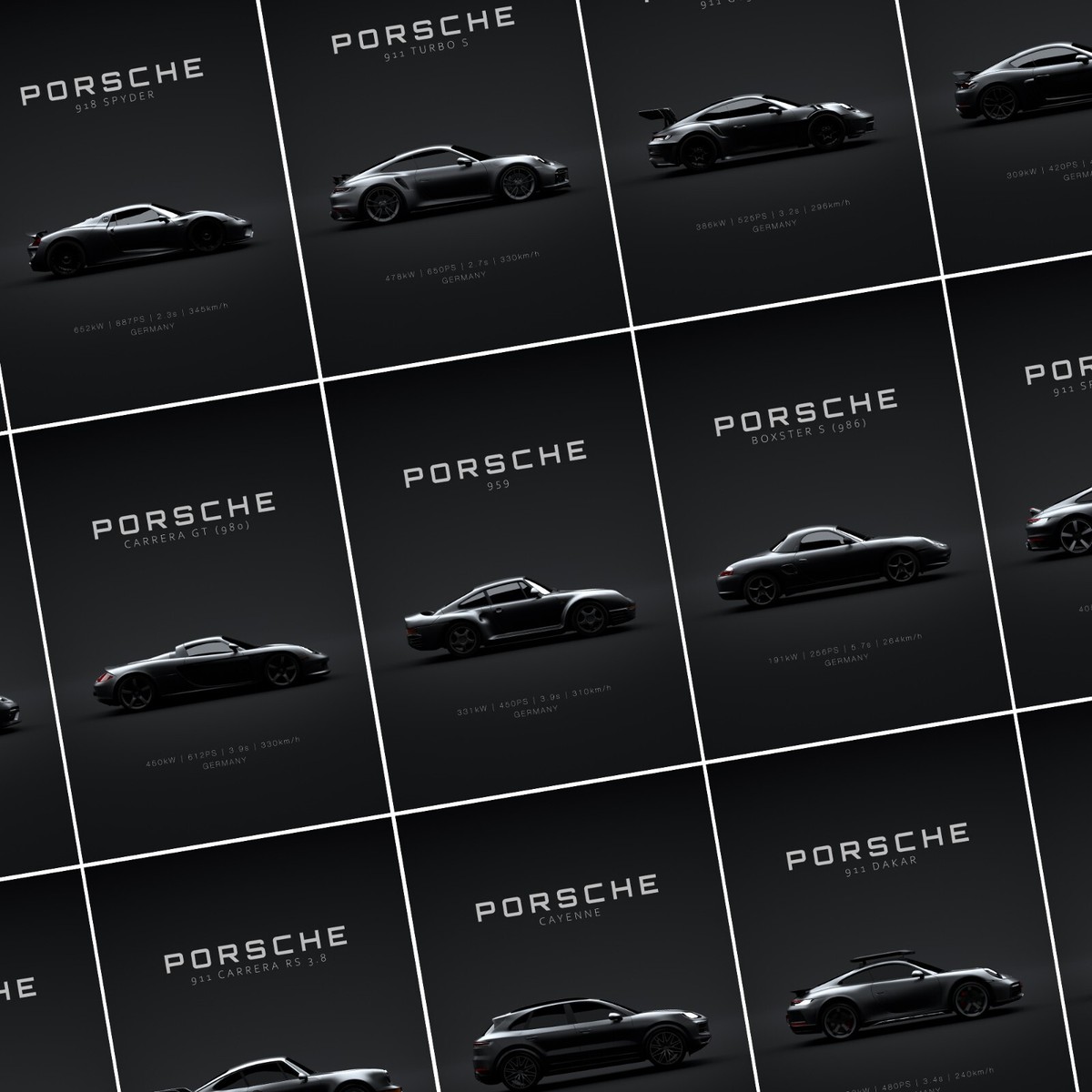 Porsche models - Minimalist Wall Art Poster - Unframed 20