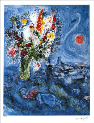 Marc Chagall Dormeuse Aux Fleurs Sleeper & Flowers F/Signed Litho Print 22-1/2
