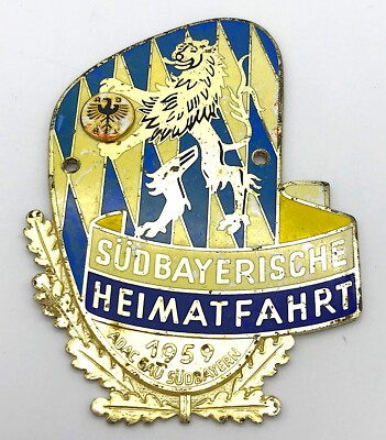 ADAC BADGE 1959 BAYERN BAVARIAN LION OLDTIMER VINTAGE USED LOOK VW BEETLE BENZ 