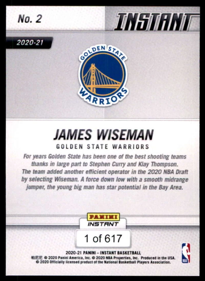 James Wiseman 2020-21 Panini Instant NBA TIP OFF #2 /617 - Image 2 of 2