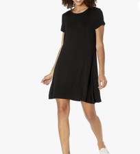 Uniqlo Women's Black Short-Sleeve Scoop Neck Swing Dress Size L
