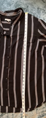 Dressbarn Talla 2X Blanco Negro Rayas Verticales Mangas con lengüeta enrollable Bolsillos de imitación - Imagen 15 de 19