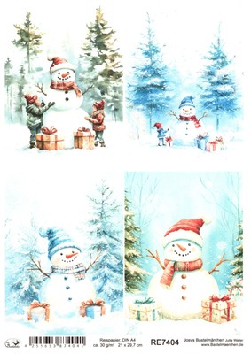 Reispapier DIN A4 Strohseide Decoupage Weihnachten Schneemann Kinder RE7404