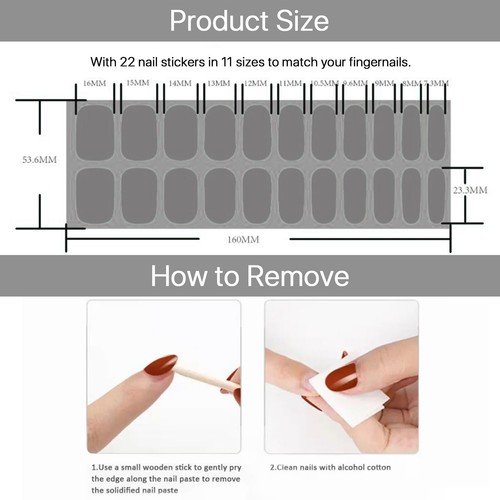 22x Semi Cured Gel Nail Polish Strip Gel Nail Sticker UV Lamp Cured Nail Art Kit - Picture 8 of 21