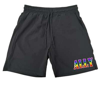 Men's Rainbow Ally F87 Black Athletic Running Gym Shorts Gay Lesbian LGBT Love