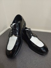 MEN'S BLACK  WHITE TUXEDO DRESS SHOES FAUX PATENT LEATHER MODIFIED SQUARE TOE