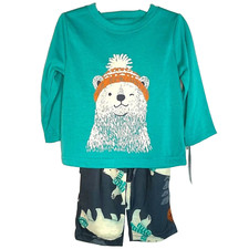 Carter's Blue Green Toddler Boys' 2pc Polar Bear Long Sleeve Pajama Set 12M NEW 