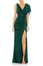 Ieena Mac Duggal Emerald Green Sequin Asymmetric Trumpet Gown Dress Size 14 $498
