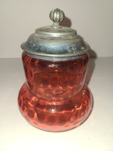 Polka Dot Victorian Pickle Castor Glass Insert Ruby Red W/ Silverplate Lid - Picture 3 of 3