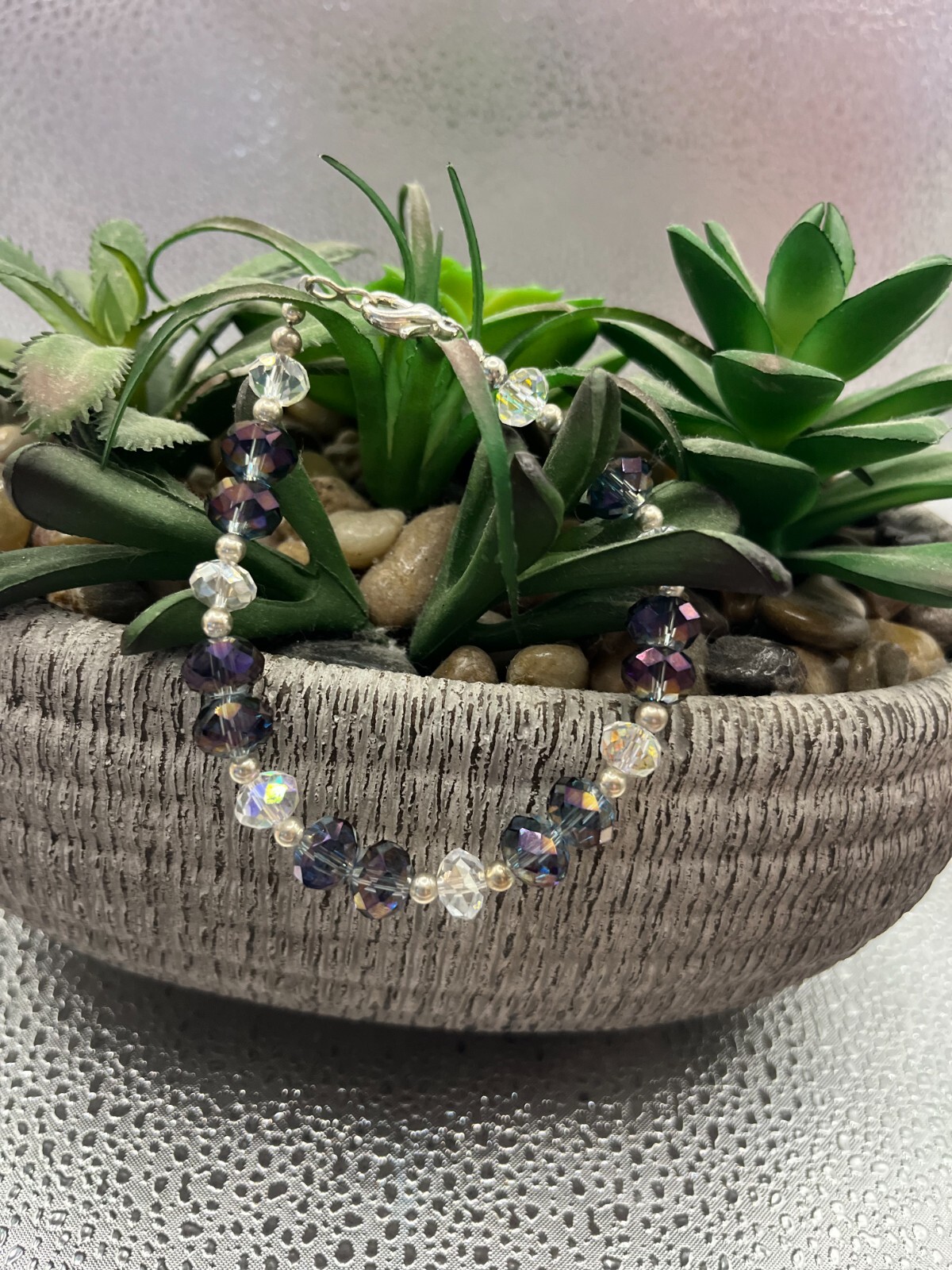 Iridescent Purple & Clear Swarovski Crystal Bracelet - 7 Inch Adjustable-image