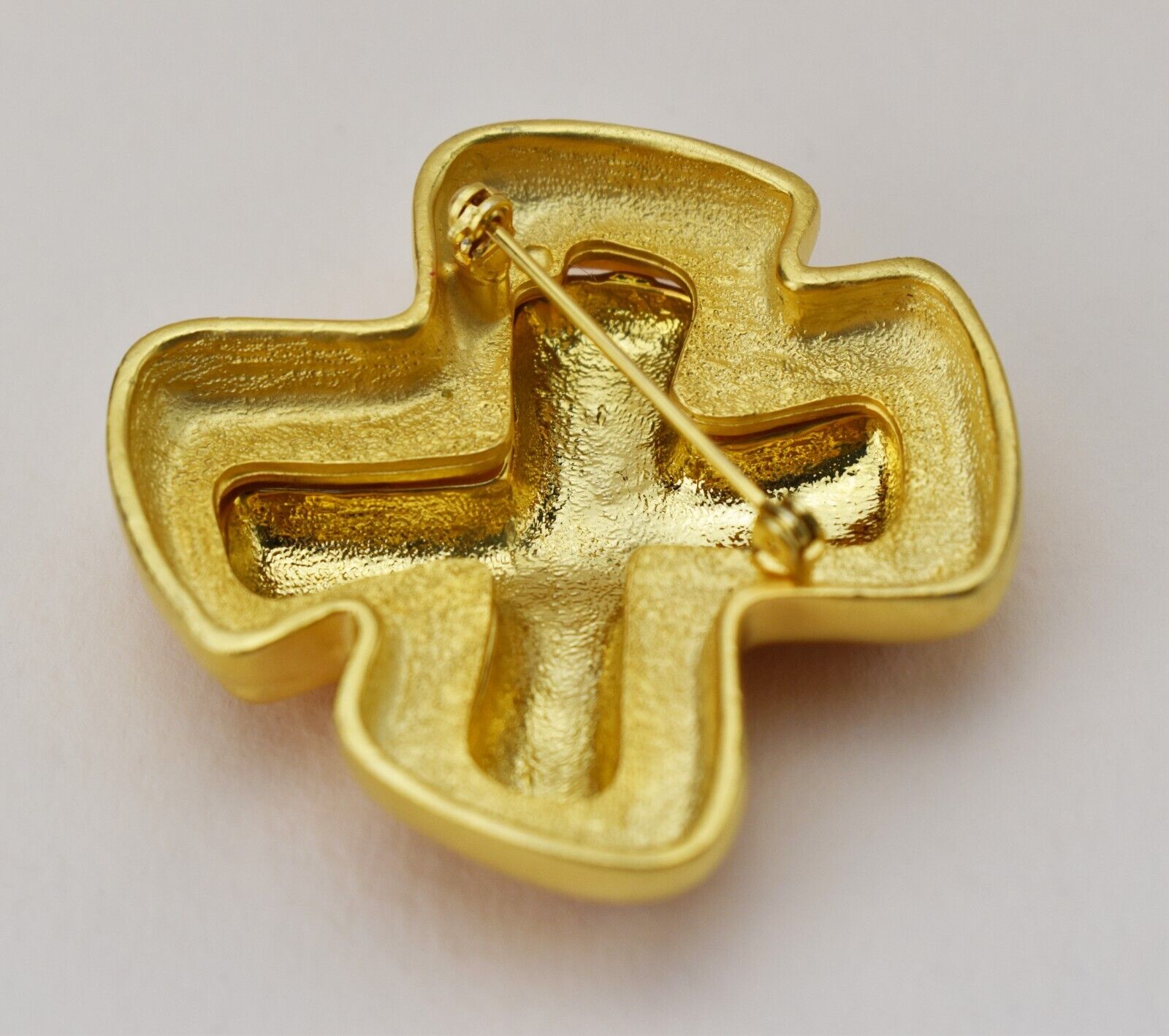 Huge gold brooch, geometric X pin, very large mod… - image 5