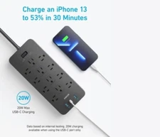 Anker 12 Outlets Power Strip USB C Charger Surge Protector (2100J) Flat Plug 5ft
