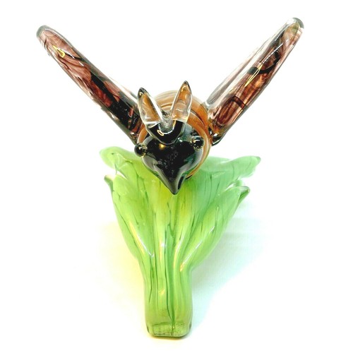 Bumblebee On A Leaf Handmade Art Glass Figurine OOAK Large - Picture 2 of 12