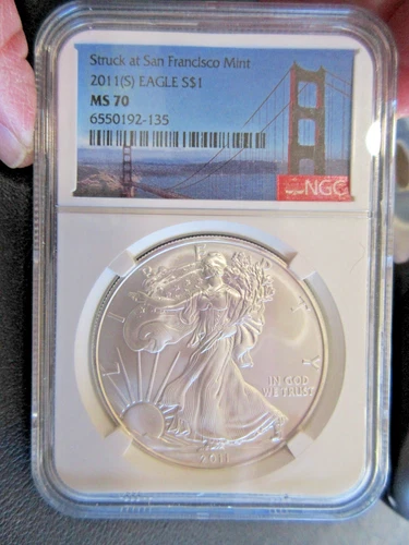 2011-(S) Silver Eagle $1 MS 70 NGC Struck at San Francisco Bridge Label