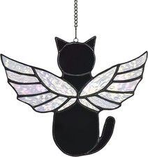 Stained Glass Cat Suncatcher Angel Rainbow Wings Memorial Sympathy Gift Black