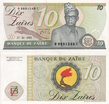 Zaire 10 Zaires 1985 P 27A AUnc