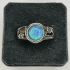 Vintage 925 Sterling Silver Blue Green Opal Stone Ring 4.1 Grams Sz 8