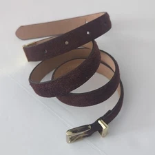 John Lewis Chocolate Suede Belt with Gold Hinge and Buckle Narrow size Small