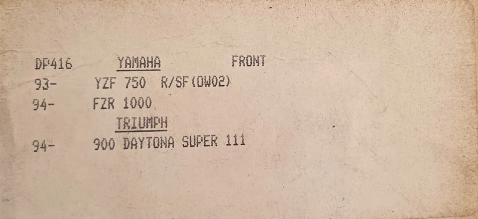 DP BRAKES For Standard Brake Pads - Triumph/Yamaha DP416 - Image 3 of 3