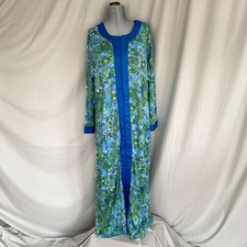 Green and blue floral full-zip robe caftan muumuu size Medium, long sleeves