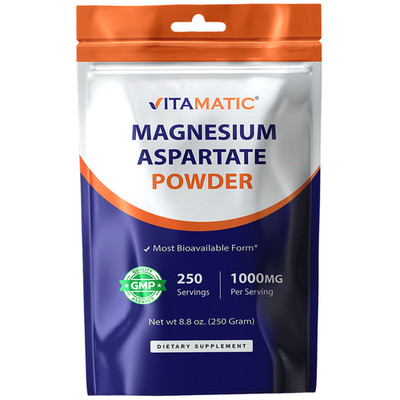 Vitamatic Magnesium Aspartate 1000mg per Serving, 250 gram- 250 Servings