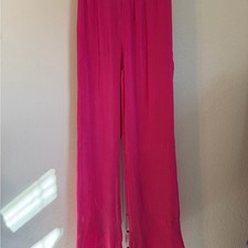 Hot Pink Ribbed Wide Leg Palazzo Pants Flowy Slit Casual Streetwear
