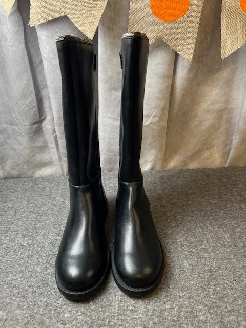 Steve Madden Jóvenes Niñas J-Alix Botas de Cuero Embellecidas, Negras Talla 3 Foto 2 de 4