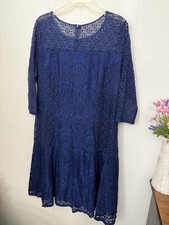 Notations Lace Dress 1X Blue Boho Romantic Fit Flare Sheer Overlay Cottagecore
