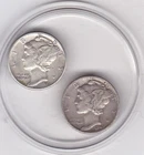 2  x  Mercury   Dimes  (90% Silver)  Sharp  (1941 P, 1942 P)  Coins