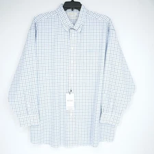 Roundtree Yorke Gold Label Shirt 18.5-34/35 BIG Blue White Check Non-Iron NWT