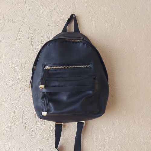 Madden Girl Black Mini Backpack Vegan Leather Gold Tone Hardware EUC