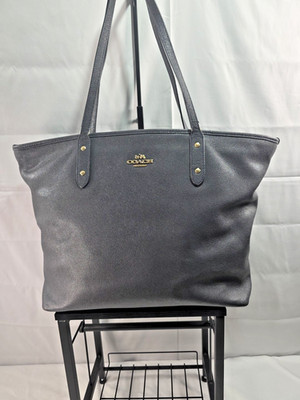 Coach City Zip Tote Midnight Navy Crossgrain Leather Shoulder Handbag Purse