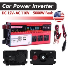5000W Car Power Inverter DC 12V To AC 110V Pure Sine Wave Solar Converter USA