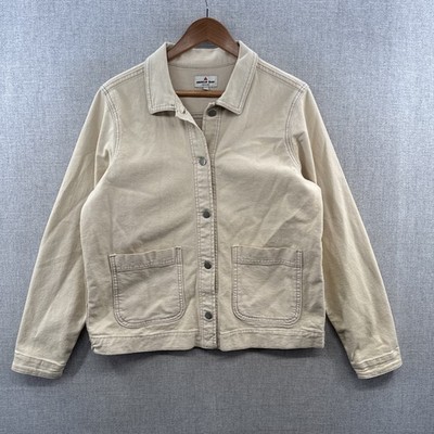 American Giant Roughneck Chore Jacket Womens XL Ivory Canvas Button Up Pockets