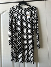 New Michael Kors Black & White Long Sleeve Sheath Dress Size Small Back Zip