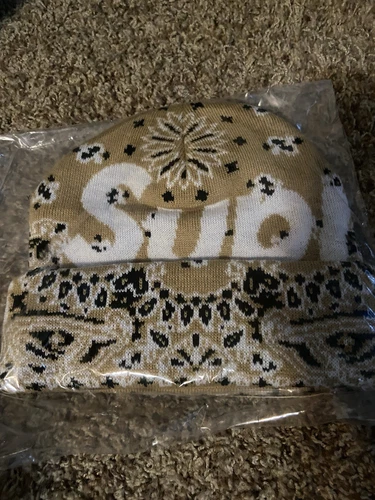 Supreme Big Logo Beanie Beige Bandana FW24 OS Taille Unique Imprimé Paisley Tan GRATUIT ?