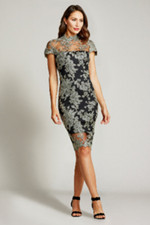 Tadashi Shoji Gold Embroidered Cap Sleeve Black Dress