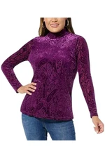 DG2 by Diane Gilman Women's Burnout Velvet Mock-Neck Top Plum