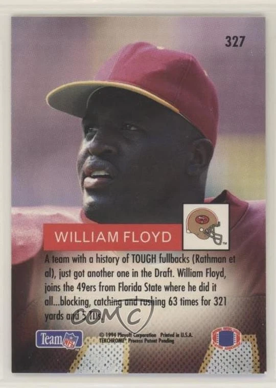 1994 Playoff William Floyd #327 Rookie RC - Image 2 of 2