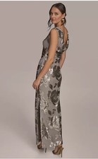Donna Karan Cowl Back Sequinned Mesh Gown, Beige/dark Clay,Sz 16,New No Tag