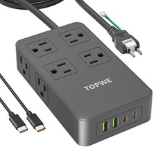 TOPWE Power Strip Surge Protector 8 Outlets 4 USB C Charging Station Gray 10ft