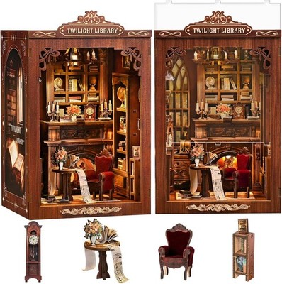 DIY Holz Bücherecke Kit Miniatur Haus Bücherecke 3D Modell LED Bücherregal Dekor