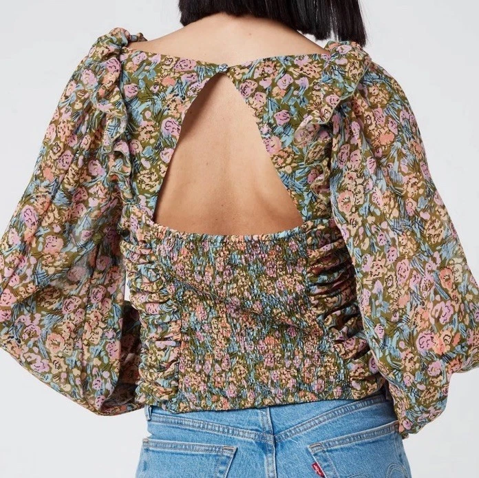Blusa Free People Boho Floral Manga Larga Talla Grande | Top Túnica Estilo Campesino Foto 2 de 4