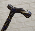 Handmade Ebony Wood Walking Cane: Lapis & Mother of Pearl Inlay Stick 36"