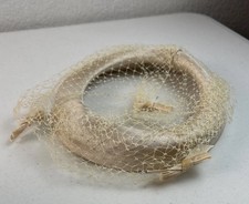 Vintage Ivory Fascinator Hat Pink Net Tan Union Made Ribbon Bow 1950s