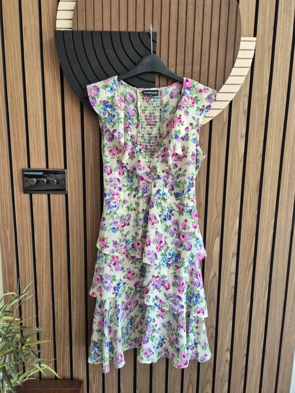 warehouse silk floral dress Warehouse Women's Floral Print Asymmetric One Sleeve Bias Maxi Dress With Keyhole in Lemon | Size: 6