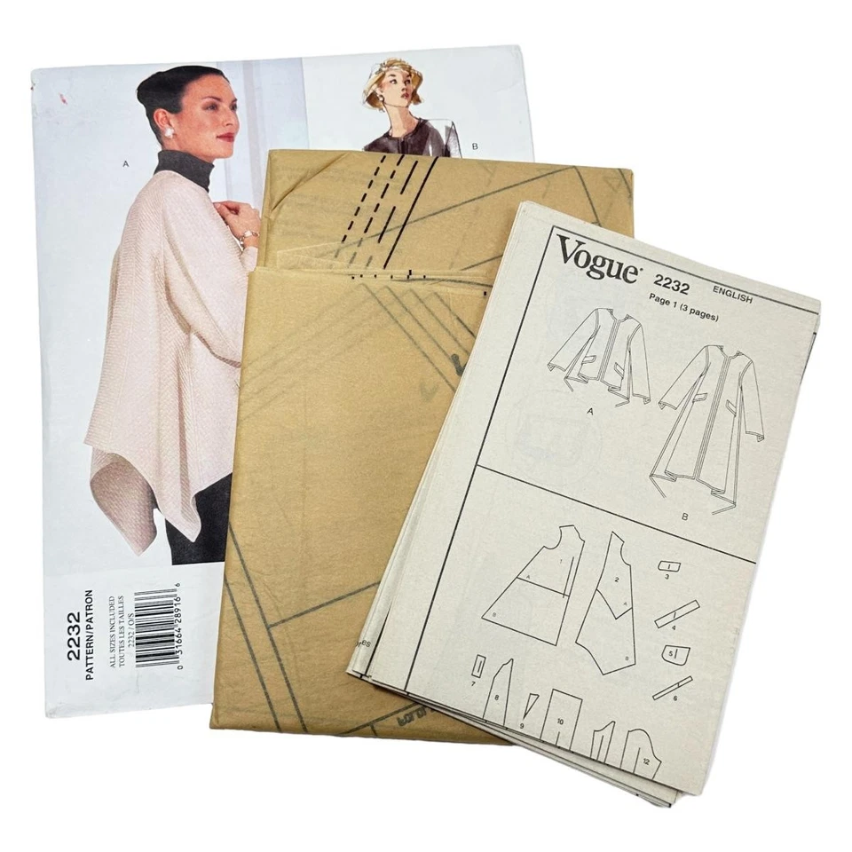 Vogue 2232 Pattern Geoffrey Beane Coat Jacket A-line Loose Size S M L XL Uncut - Изображение 2 из 3