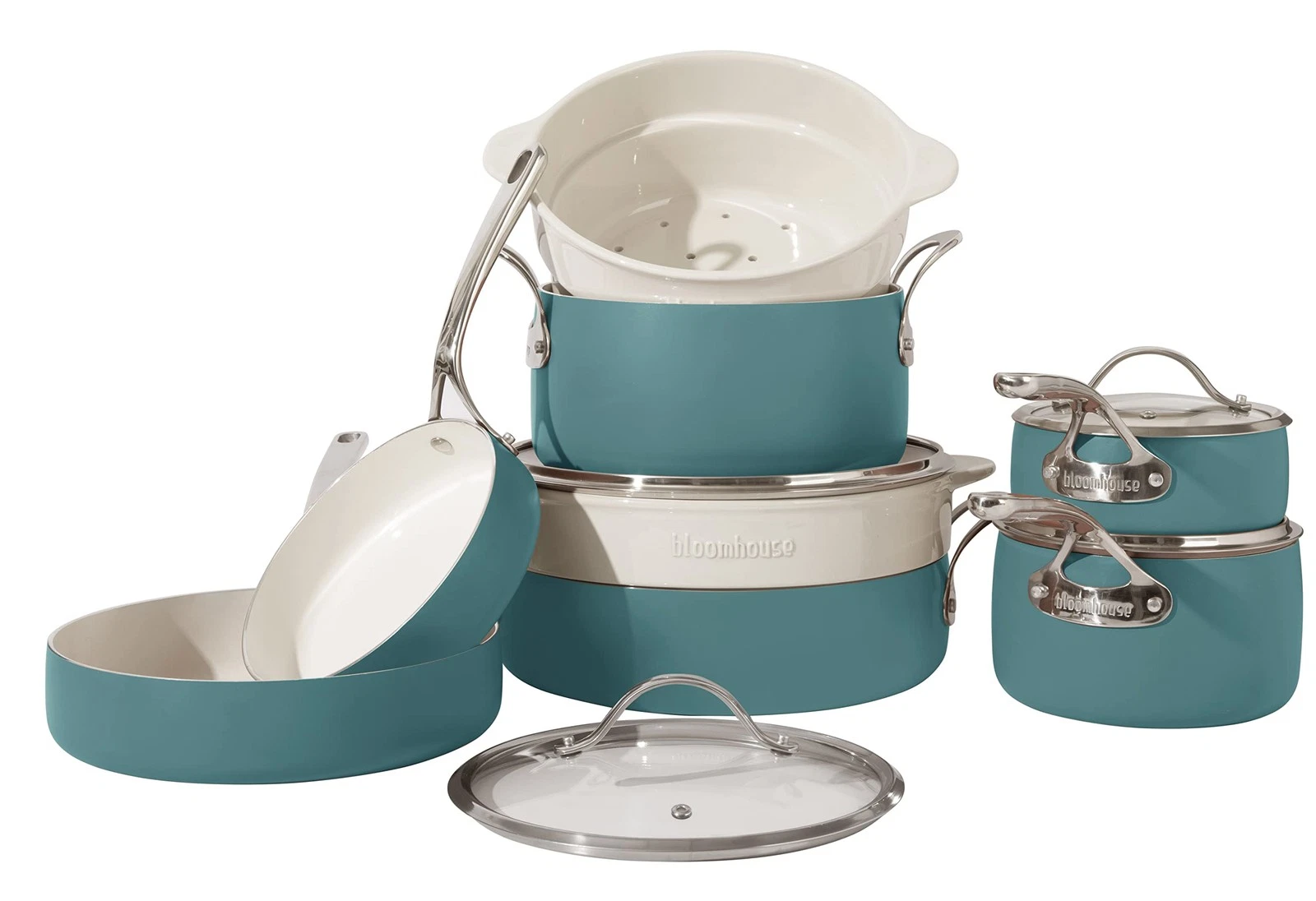 Bloomhouse 12 Piece Aluminum Pots and Pans Cookware Set W/NON-TOXIC Ceramic