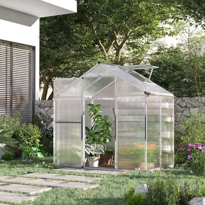 4 L X 6 W Walk-In Polycarbonate Greenhouse With Roof Vent, Outdoor Greenhouse Fo